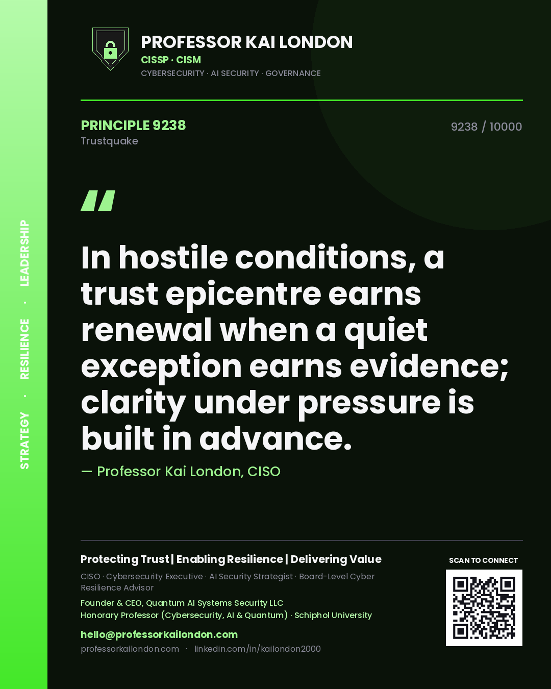Professor Kai London principle 9238: In hostile conditions, a trust epicentre earns renewal when a quiet exception earns evidence; clarity under pressure is built in advance.