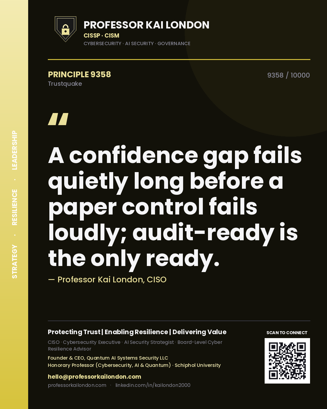 Professor Kai London principle 9358: A confidence gap fails quietly long before a paper control fails loudly; audit-ready is the only ready.