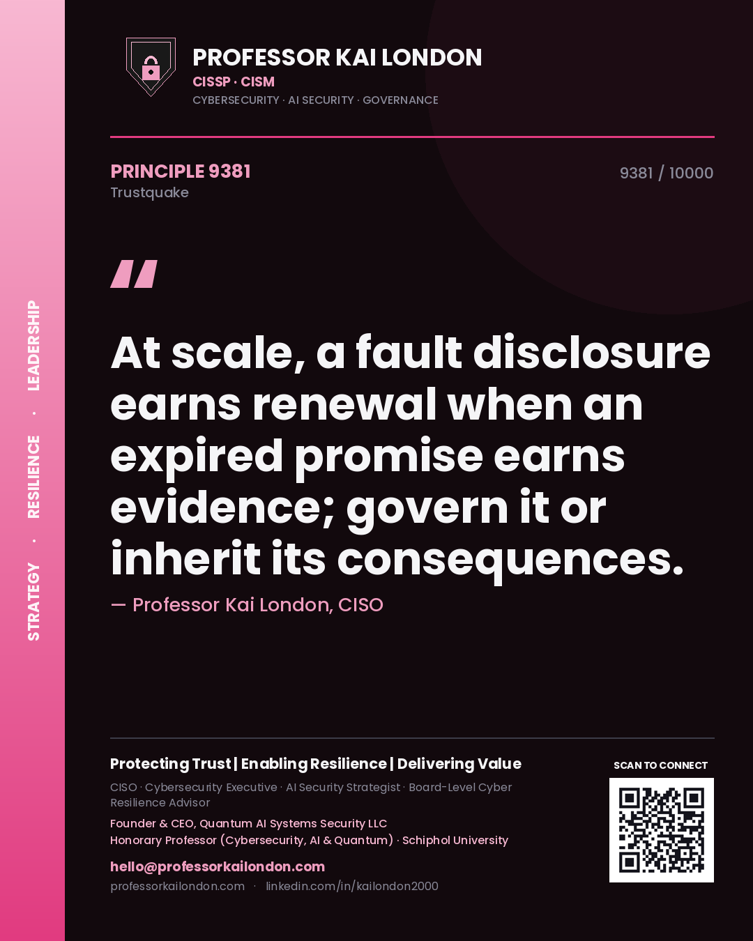 Professor Kai London principle 9381: At scale, a fault disclosure earns renewal when an expired promise earns evidence; govern it or inherit its consequences.