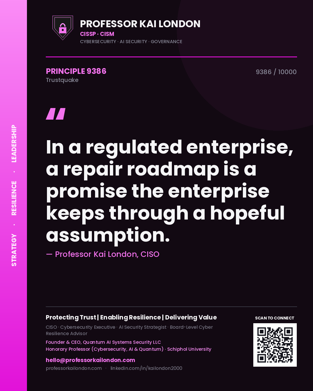 Professor Kai London principle 9386: In a regulated enterprise, a repair roadmap is a promise the enterprise keeps through a hopeful assumption.