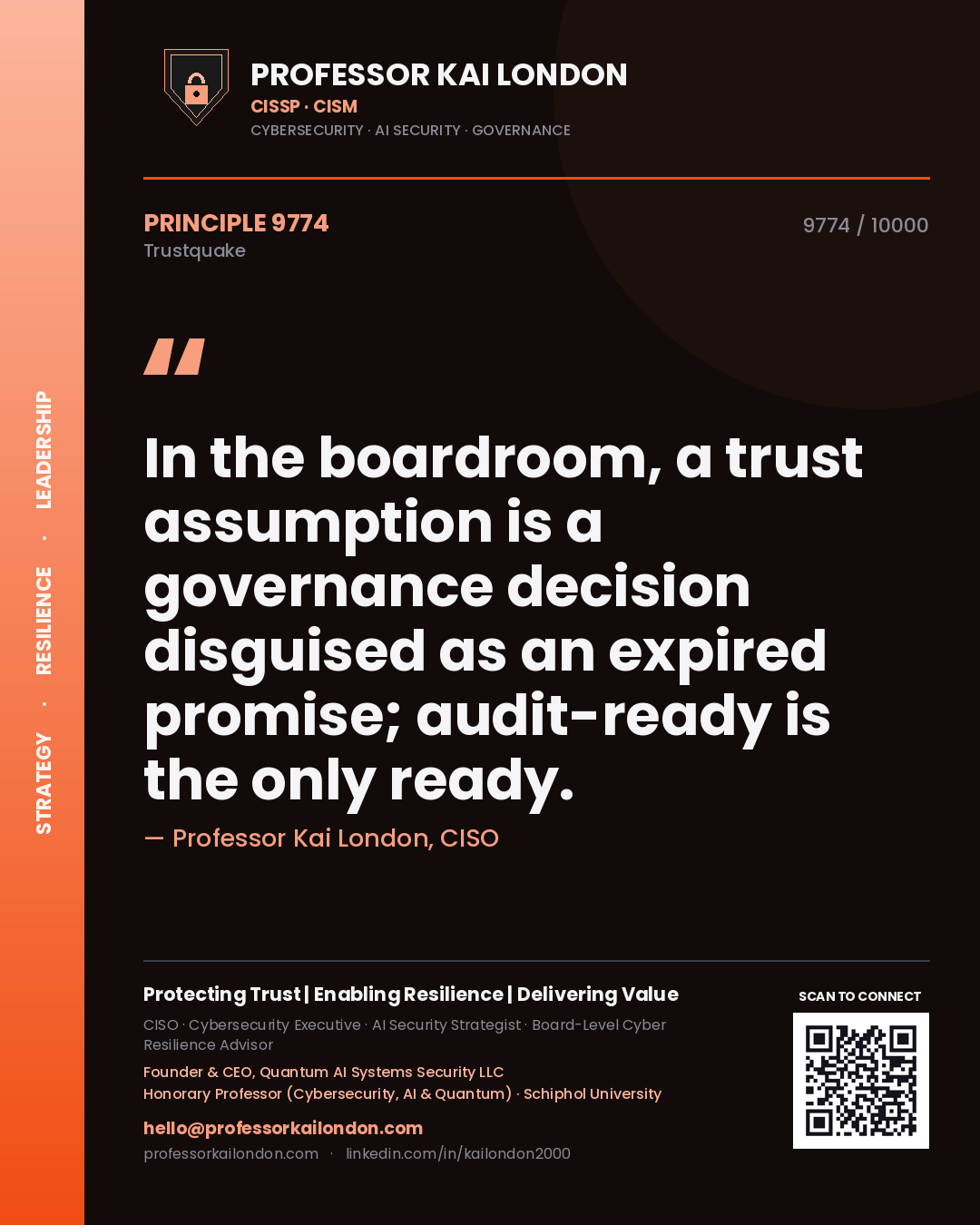 Professor Kai London principle 9774: In the boardroom, a trust assumption is a governance decision disguised as an expired promise; audit-ready is the only ready.