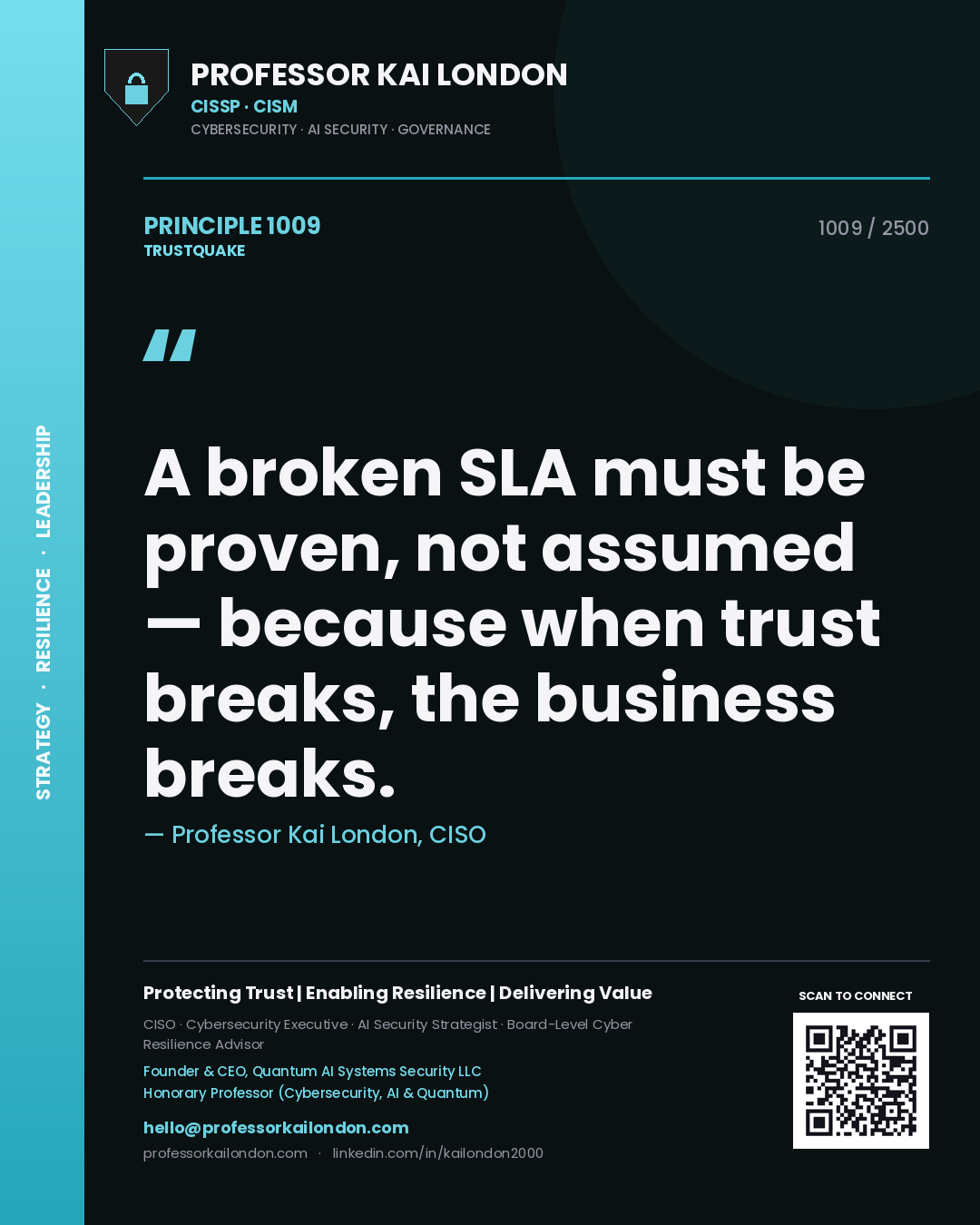 Professor Kai London principle 1009: A broken SLA must be proven, not assumed — because when trust breaks, the business breaks.