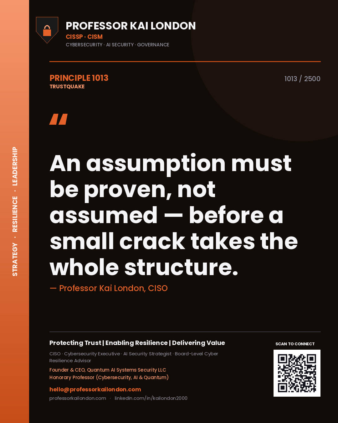 Professor Kai London principle 1013: An assumption must be proven, not assumed — before a small crack takes the whole structure.