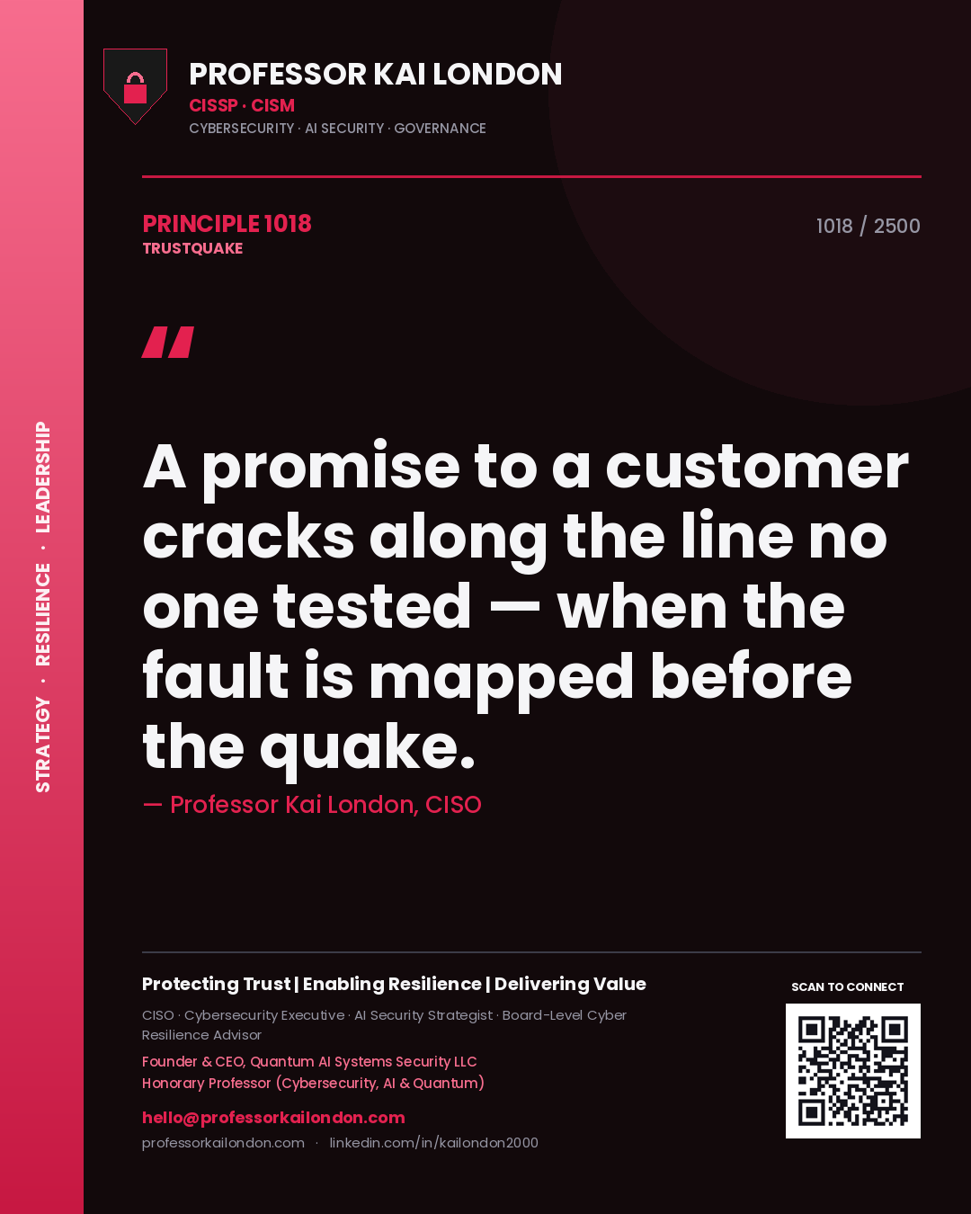 Professor Kai London principle 1018: A promise to a customer cracks along the line no one tested — when the fault is mapped before the quake.
