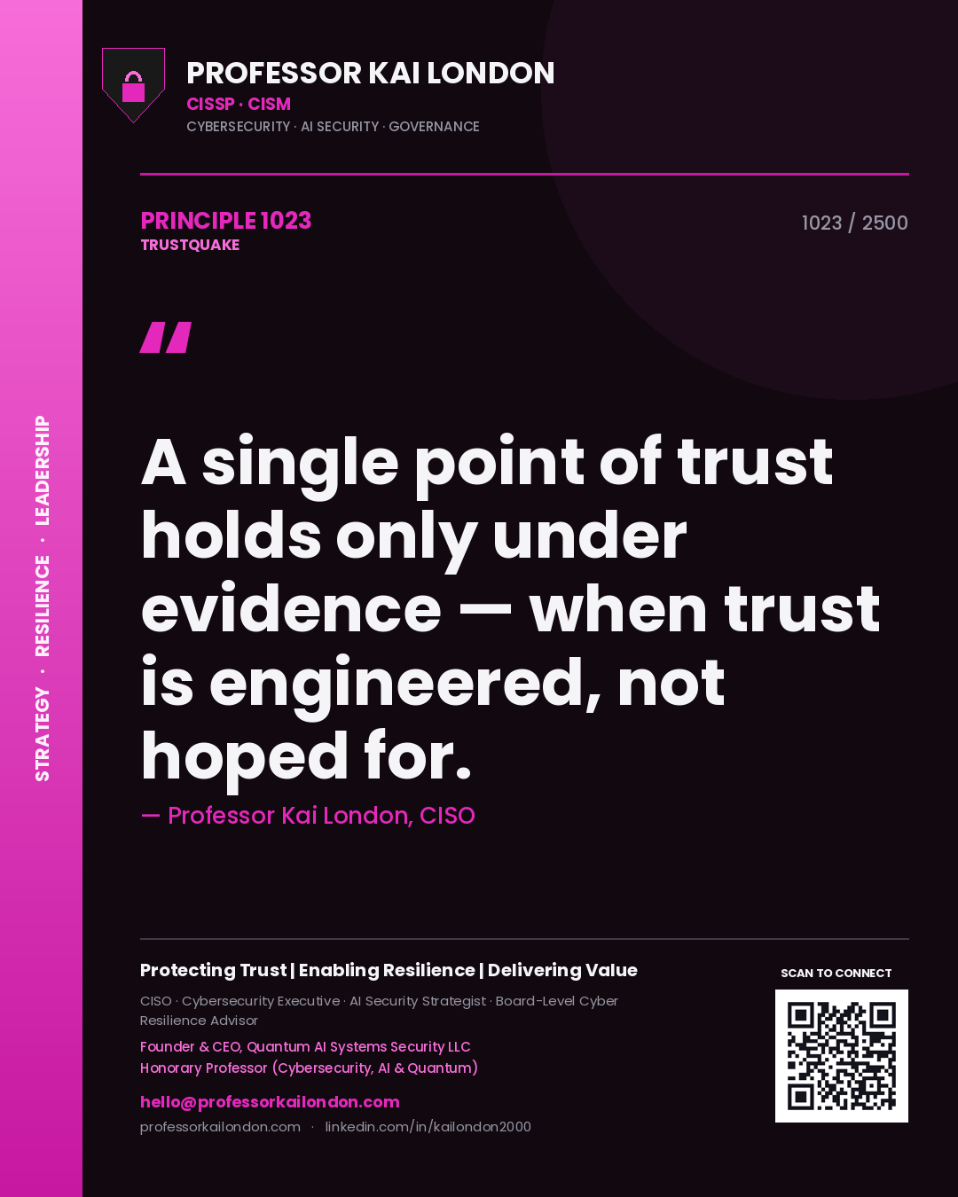 Professor Kai London principle 1023: A single point of trust holds only under evidence — when trust is engineered, not hoped for.