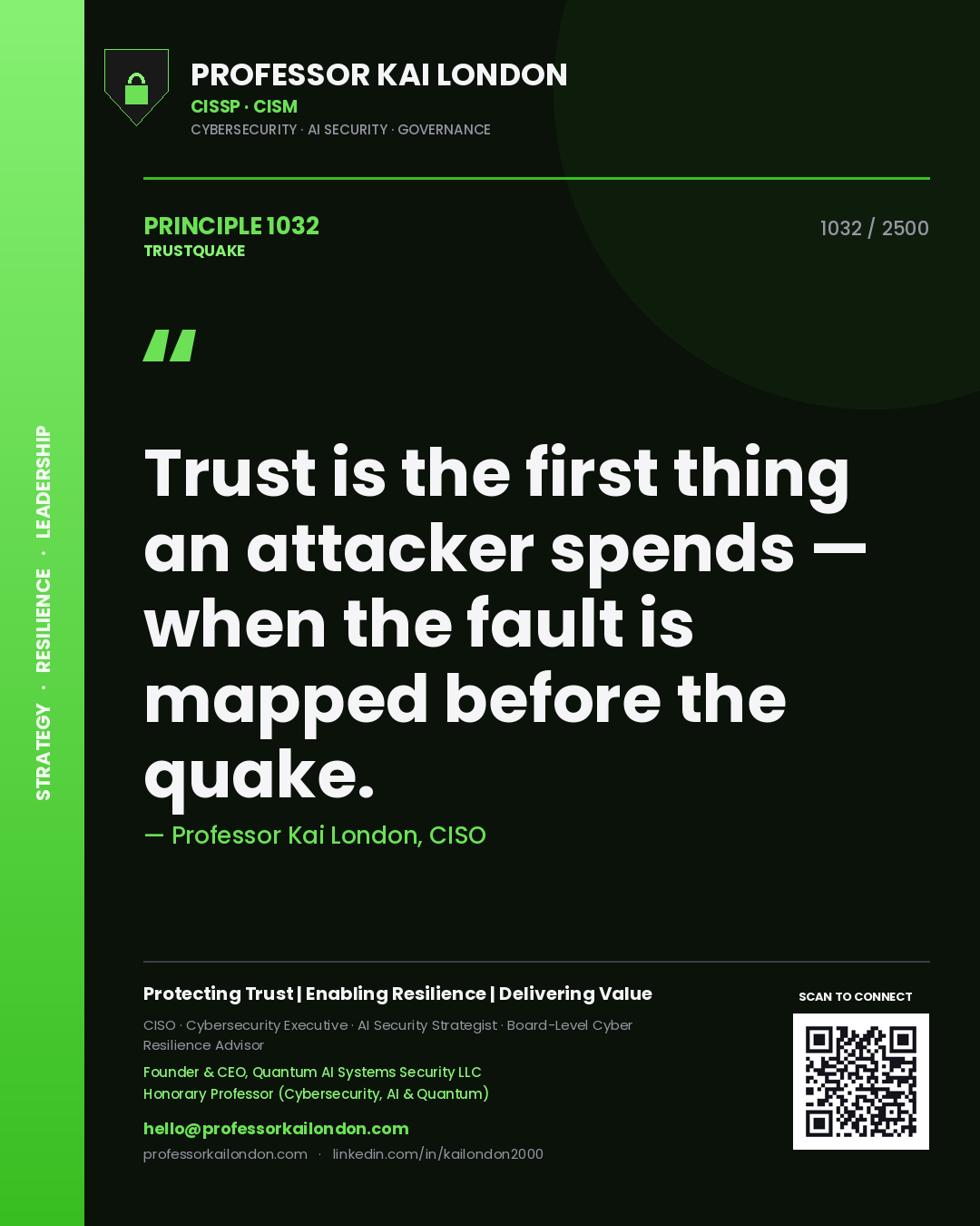 Professor Kai London principle 1032: Trust is the first thing an attacker spends — when the fault is mapped before the quake.
