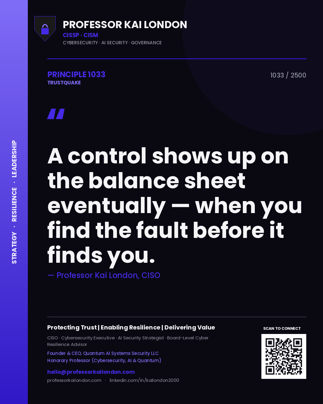 Professor Kai London principle 1033: A control shows up on the balance sheet eventually — when you find the fault before it finds you.