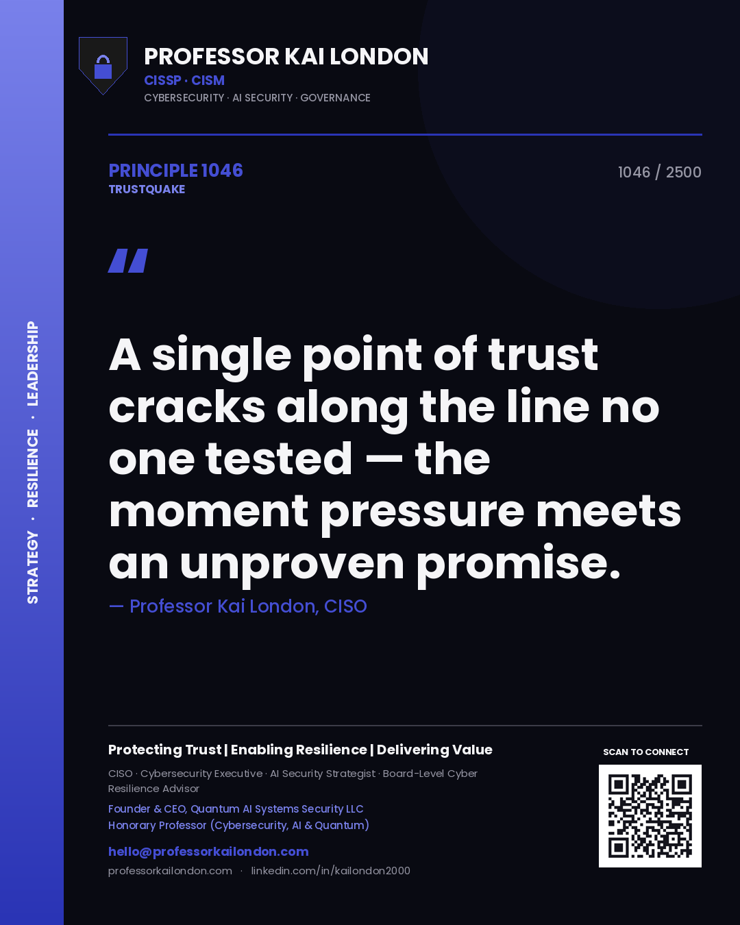 Professor Kai London principle 1046: A single point of trust cracks along the line no one tested — the moment pressure meets an unproven promise.