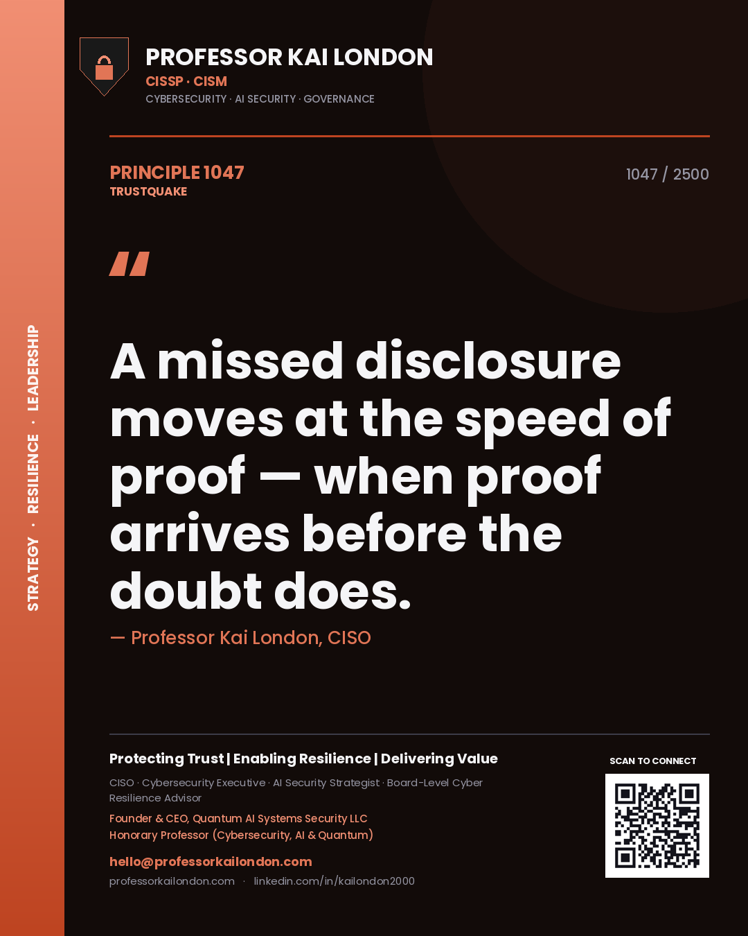 Professor Kai London principle 1047: A missed disclosure moves at the speed of proof — when proof arrives before the doubt does.
