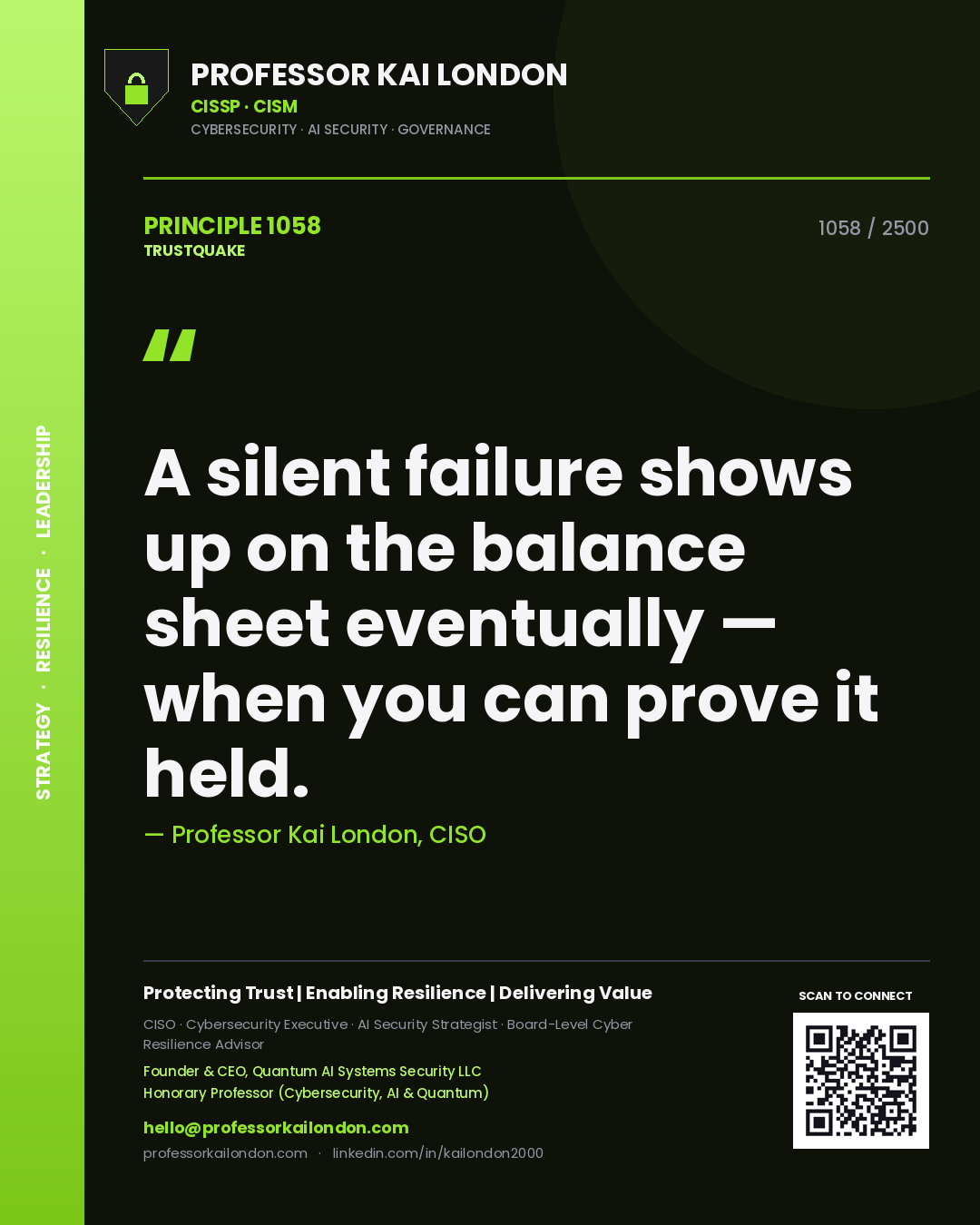 Professor Kai London principle 1058: A silent failure shows up on the balance sheet eventually — when you can prove it held.