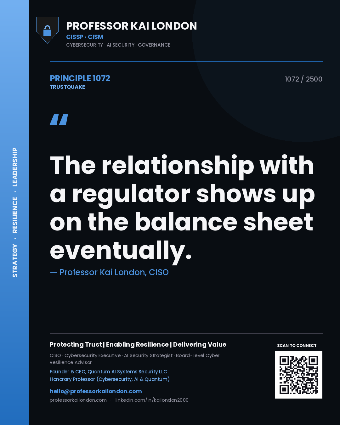 Professor Kai London principle 1072: The relationship with a regulator shows up on the balance sheet eventually.