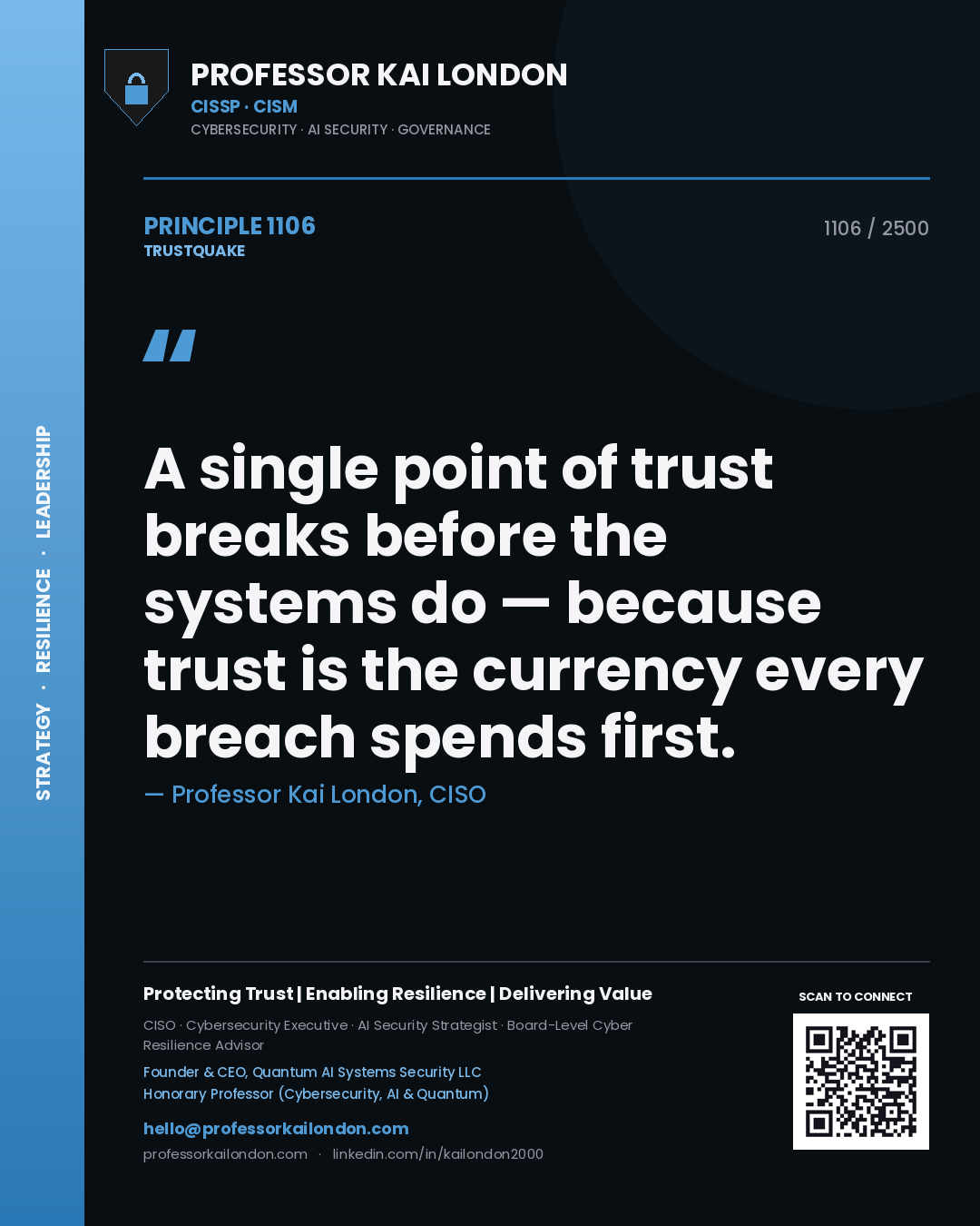 Professor Kai London principle 1106: A single point of trust breaks before the systems do — because trust is the currency every breach spends first.