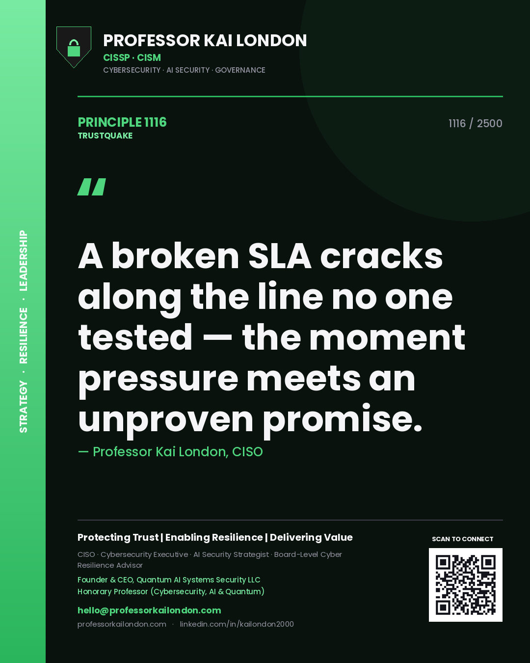 Professor Kai London principle 1116: A broken SLA cracks along the line no one tested — the moment pressure meets an unproven promise.