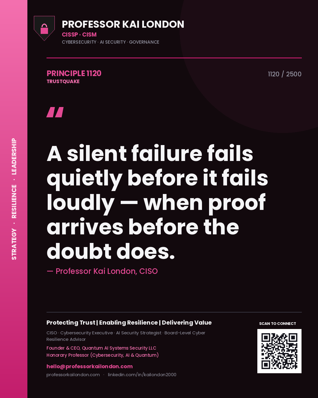 Professor Kai London principle 1120: A silent failure fails quietly before it fails loudly — when proof arrives before the doubt does.