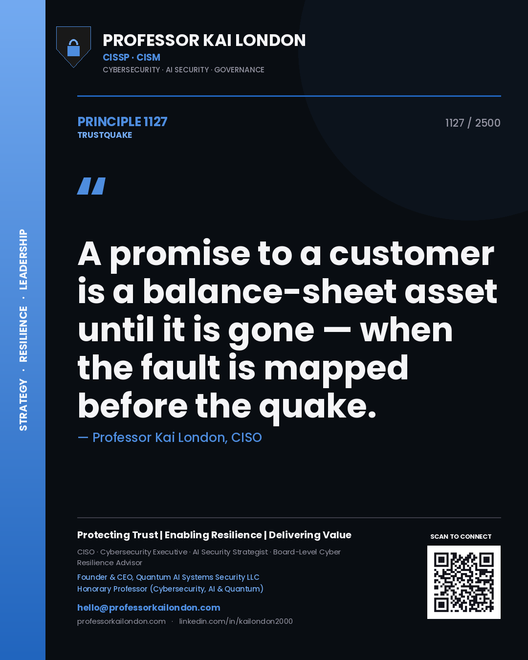 Professor Kai London principle 1127: A promise to a customer is a balance-sheet asset until it is gone — when the fault is mapped before the quake.