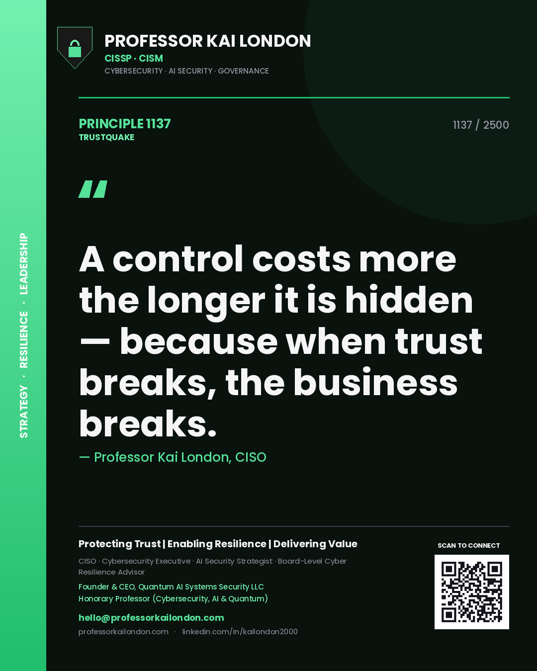 Professor Kai London principle 1137: A control costs more the longer it is hidden — because when trust breaks, the business breaks.