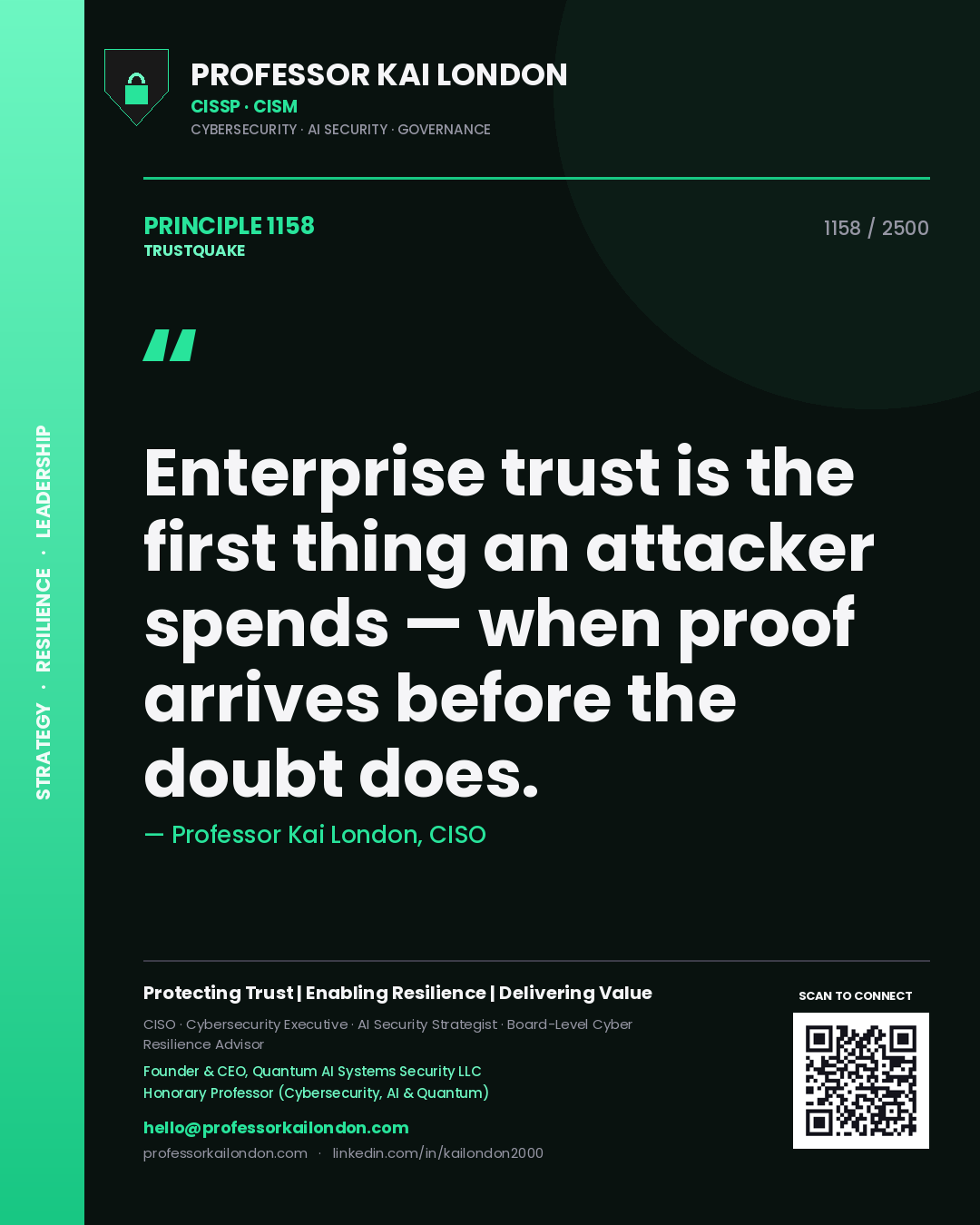 Professor Kai London principle 1158: Enterprise trust is the first thing an attacker spends — when proof arrives before the doubt does.