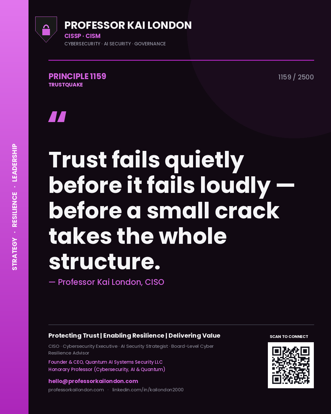 Professor Kai London principle 1159: Trust fails quietly before it fails loudly — before a small crack takes the whole structure.