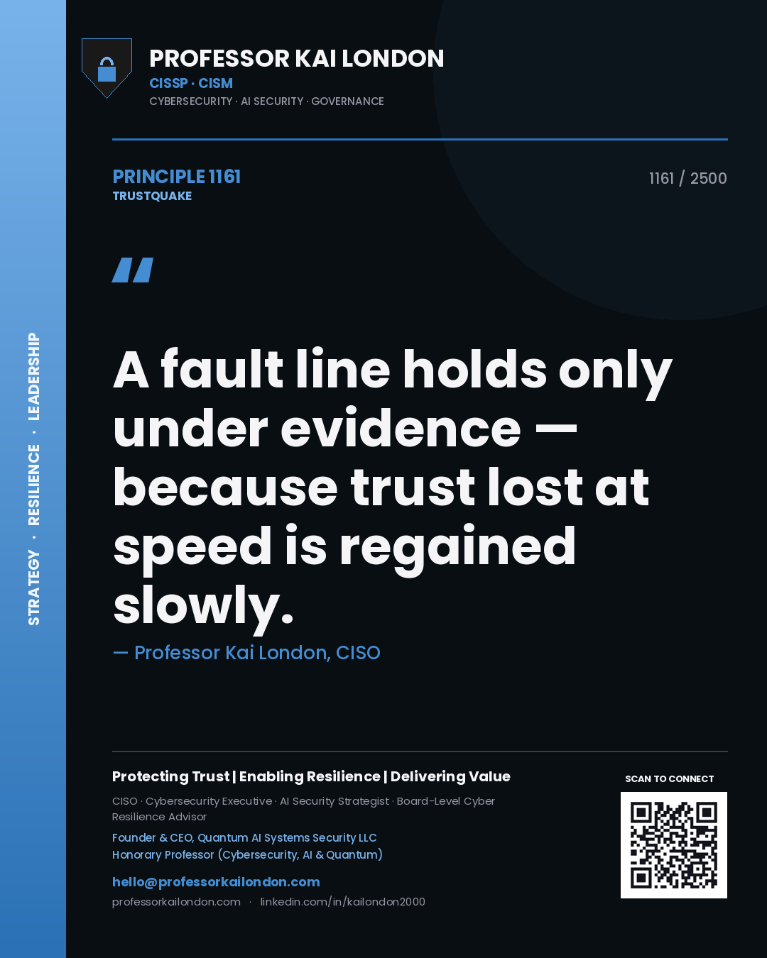 Professor Kai London principle 1161: A fault line holds only under evidence — because trust lost at speed is regained slowly.
