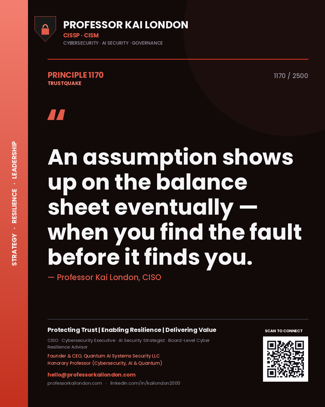 Professor Kai London principle 1170: An assumption shows up on the balance sheet eventually — when you find the fault before it finds you.