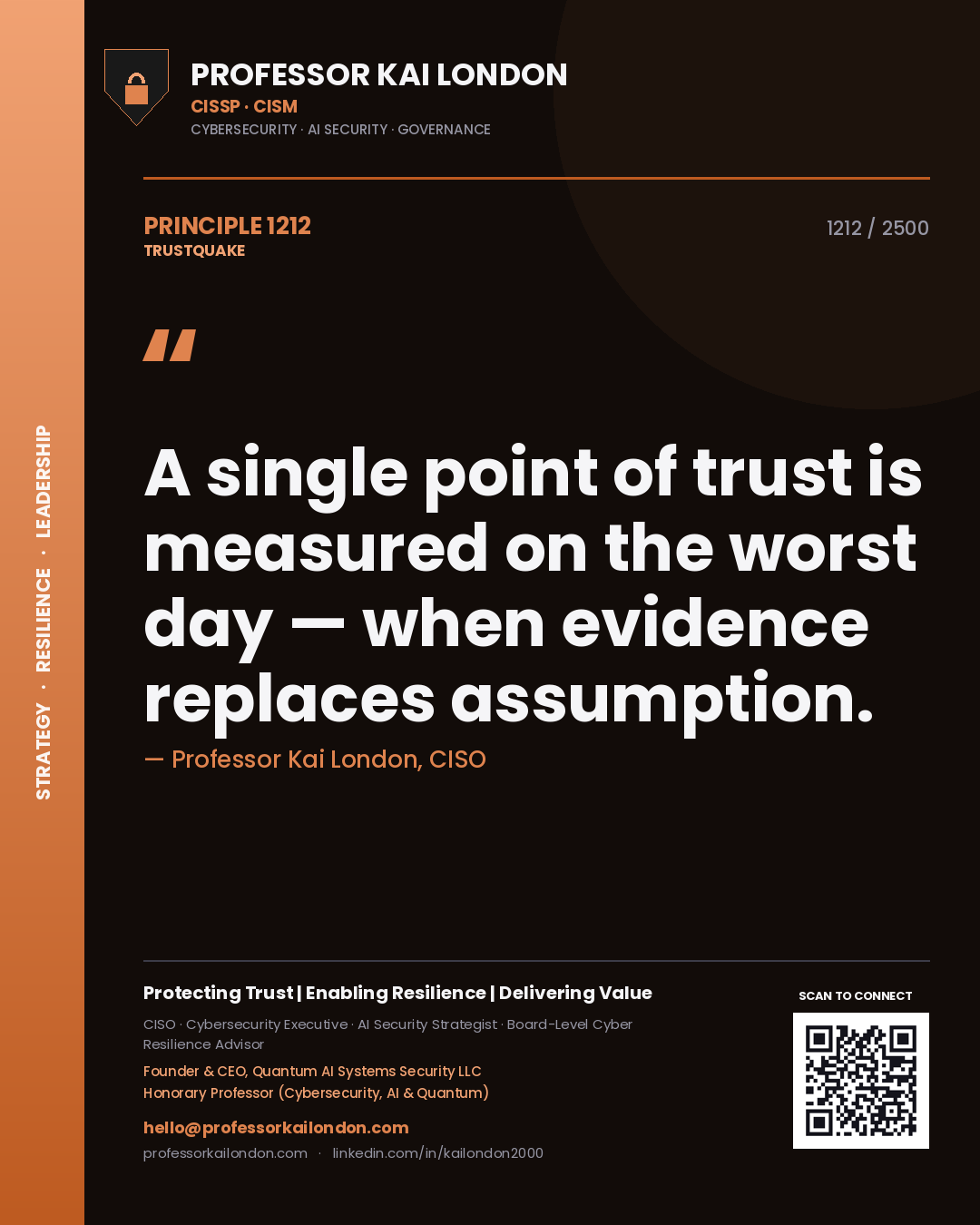 Professor Kai London principle 1212: A single point of trust is measured on the worst day — when evidence replaces assumption.