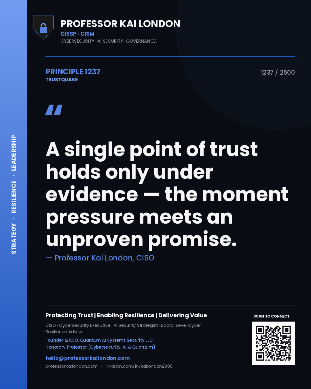 Professor Kai London principle 1237: A single point of trust holds only under evidence — the moment pressure meets an unproven promise.