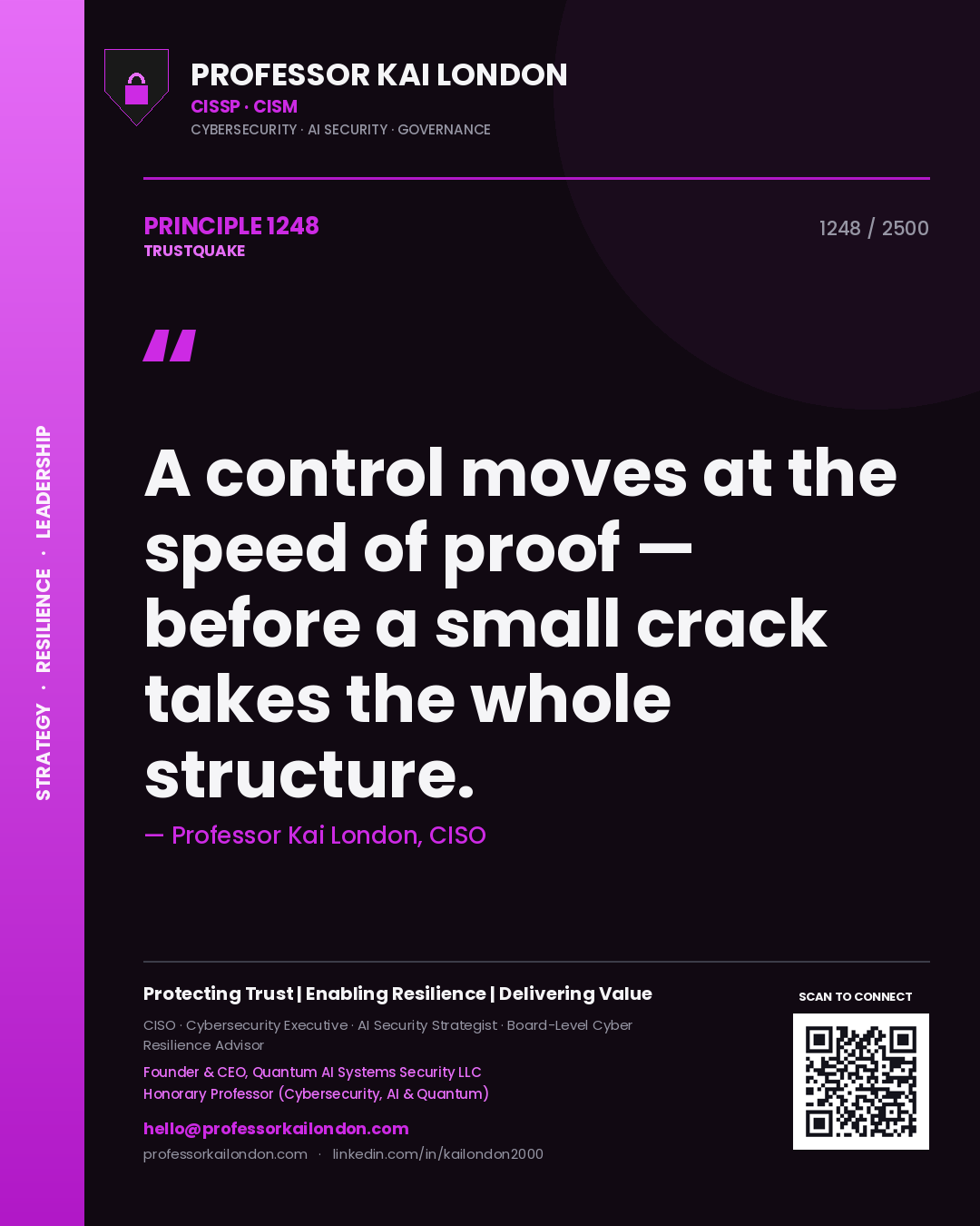 Professor Kai London principle 1248: A control moves at the speed of proof — before a small crack takes the whole structure.