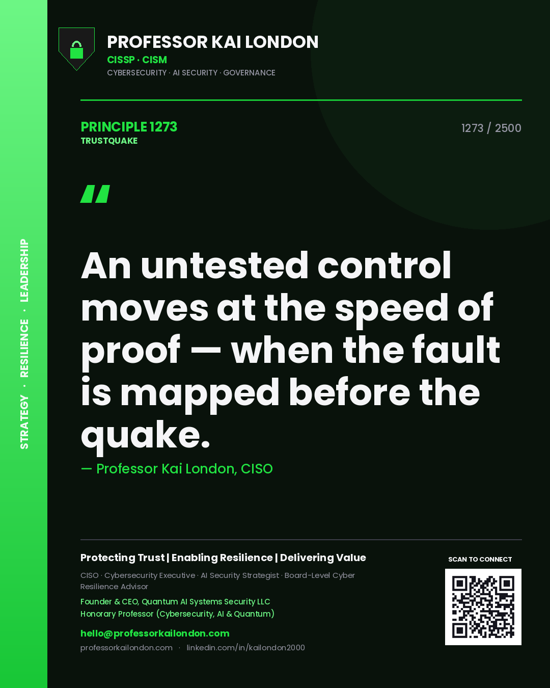 Professor Kai London principle 1273: An untested control moves at the speed of proof — when the fault is mapped before the quake.