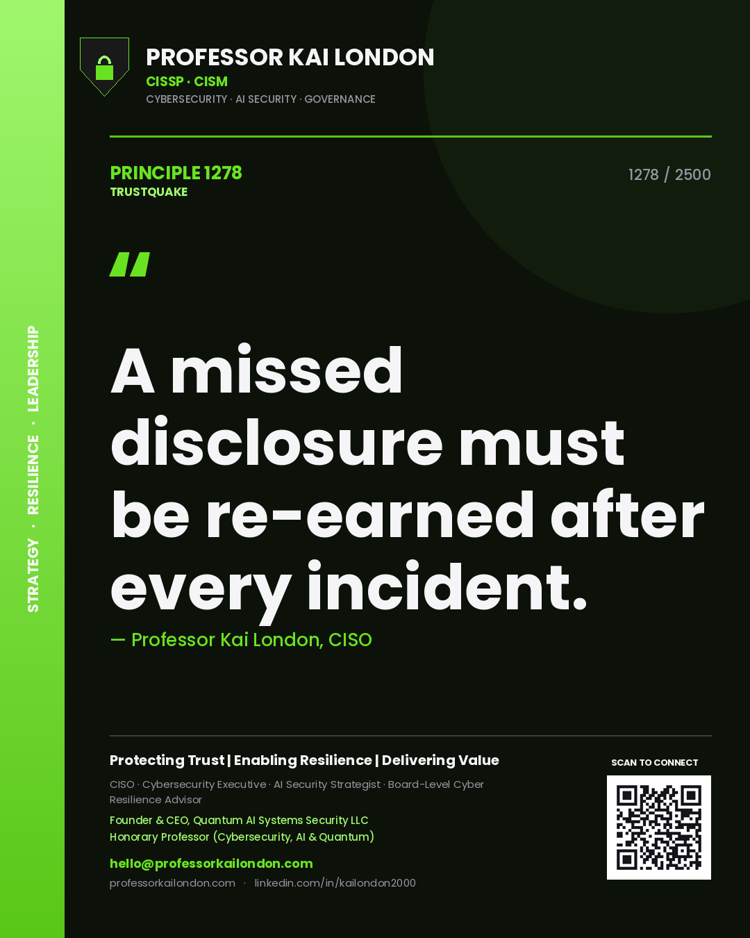 Professor Kai London principle 1278: A missed disclosure must be re-earned after every incident.