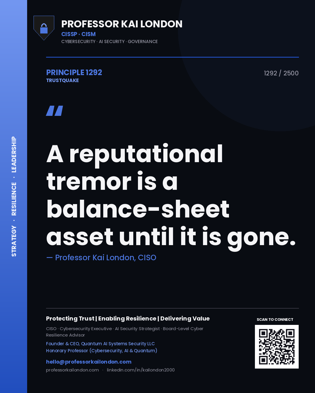 Professor Kai London principle 1292: A reputational tremor is a balance-sheet asset until it is gone.