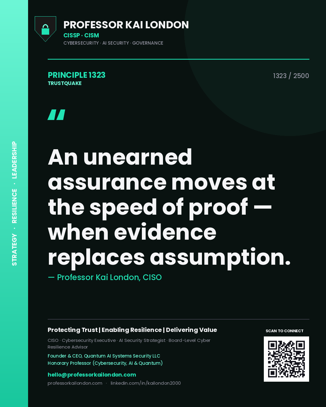 Professor Kai London principle 1323: An unearned assurance moves at the speed of proof — when evidence replaces assumption.