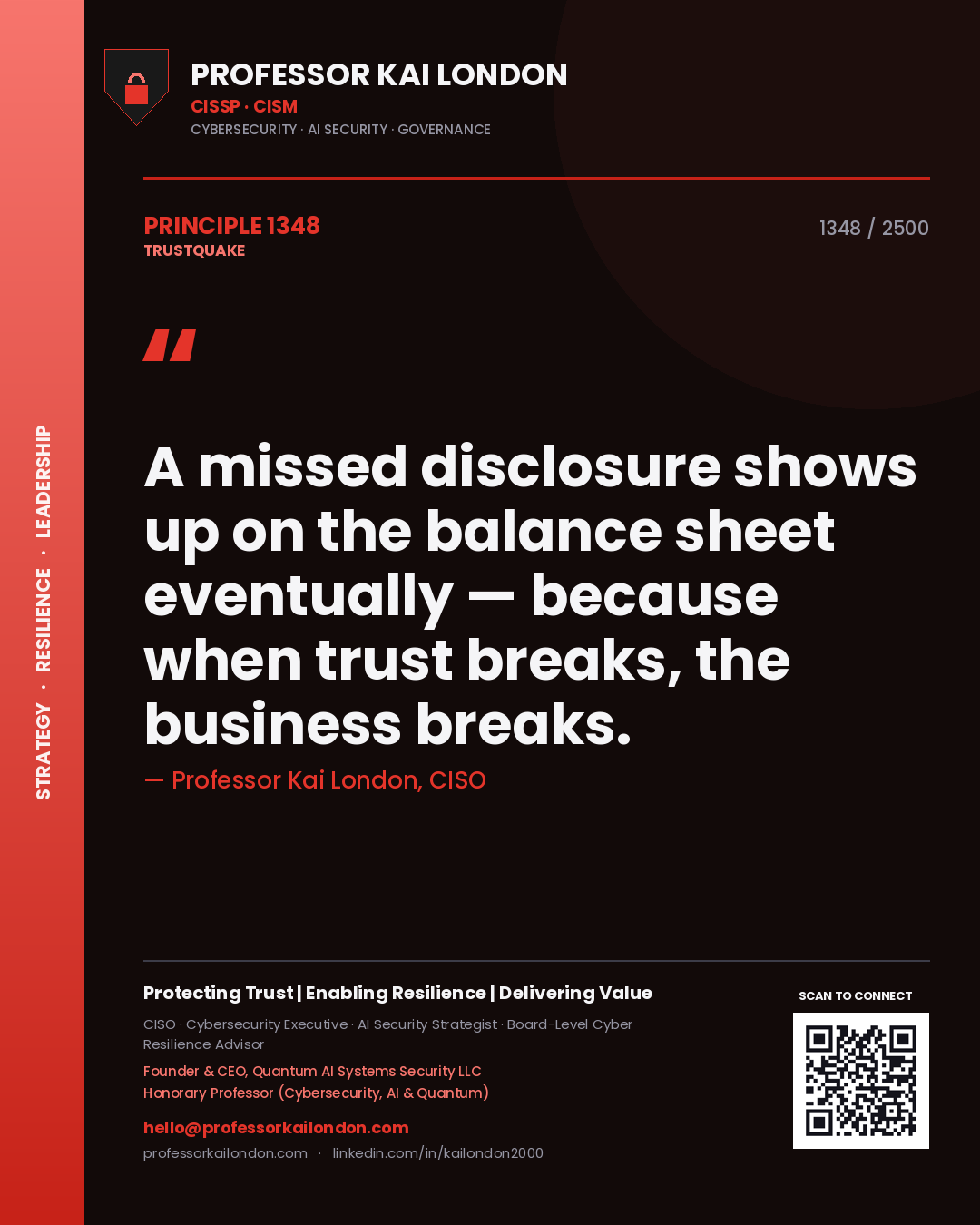 Professor Kai London principle 1348: A missed disclosure shows up on the balance sheet eventually — because when trust breaks, the business breaks.