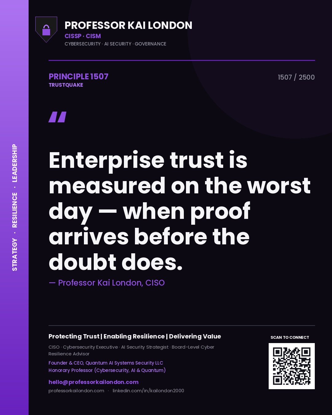 Professor Kai London principle 1507: Enterprise trust is measured on the worst day — when proof arrives before the doubt does.
