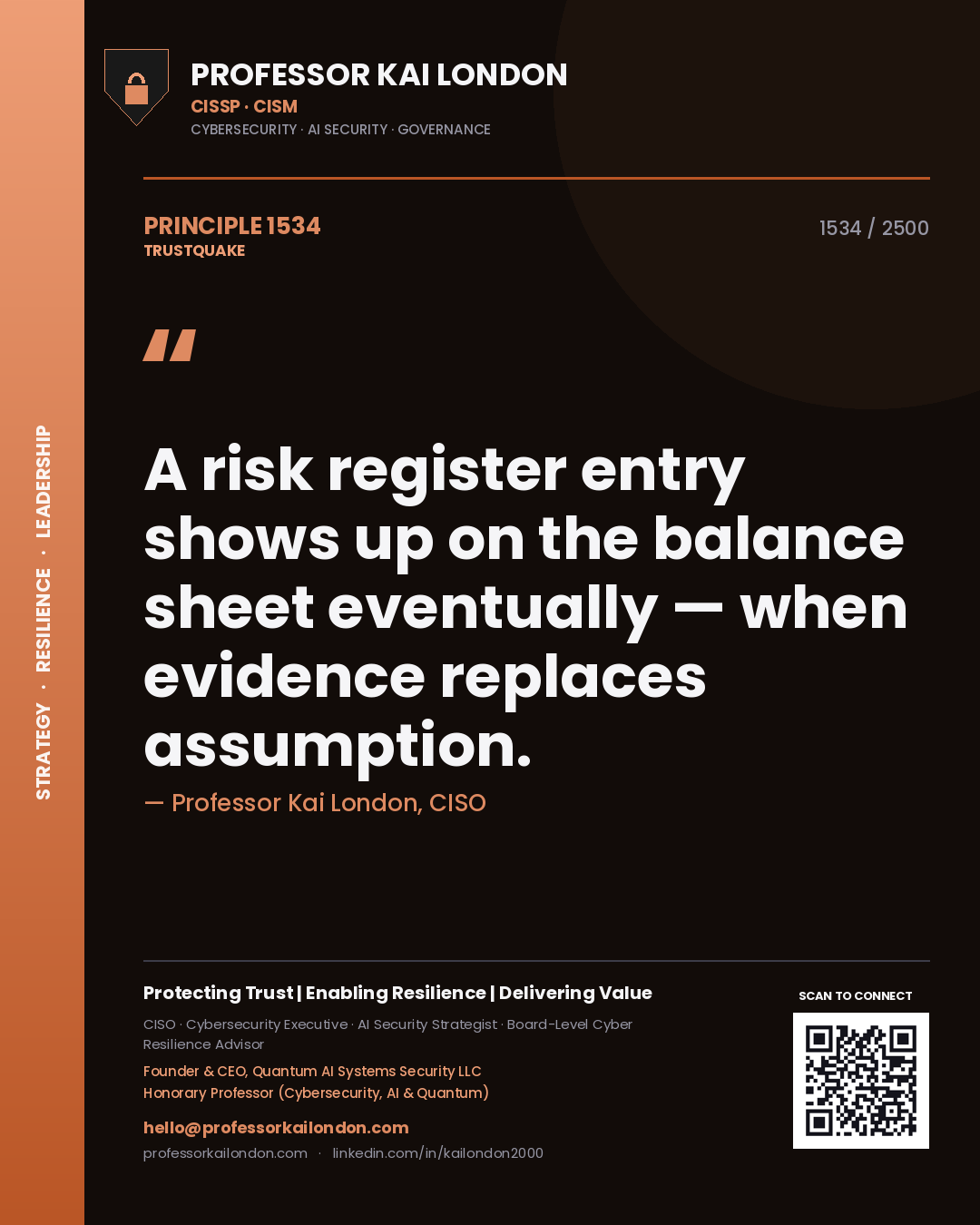 Professor Kai London principle 1534: A risk register entry shows up on the balance sheet eventually — when evidence replaces assumption.