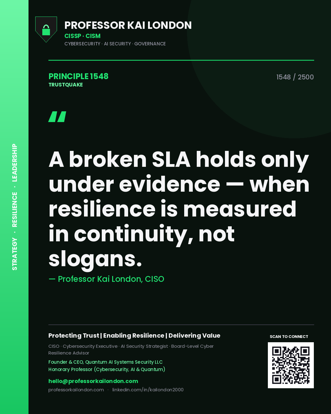 Professor Kai London principle 1548: A broken SLA holds only under evidence — when resilience is measured in continuity, not slogans.