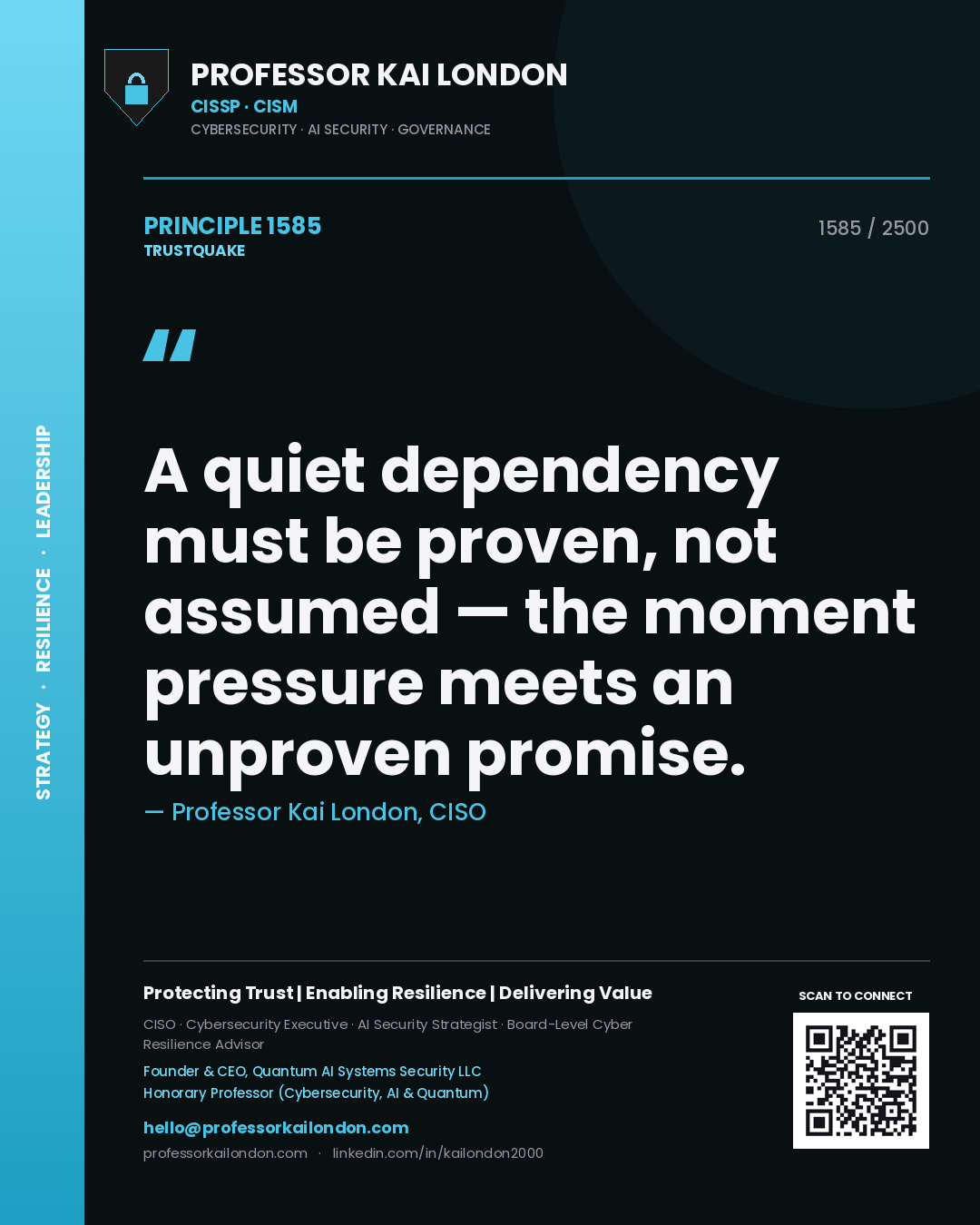 Professor Kai London principle 1585: A quiet dependency must be proven, not assumed — the moment pressure meets an unproven promise.