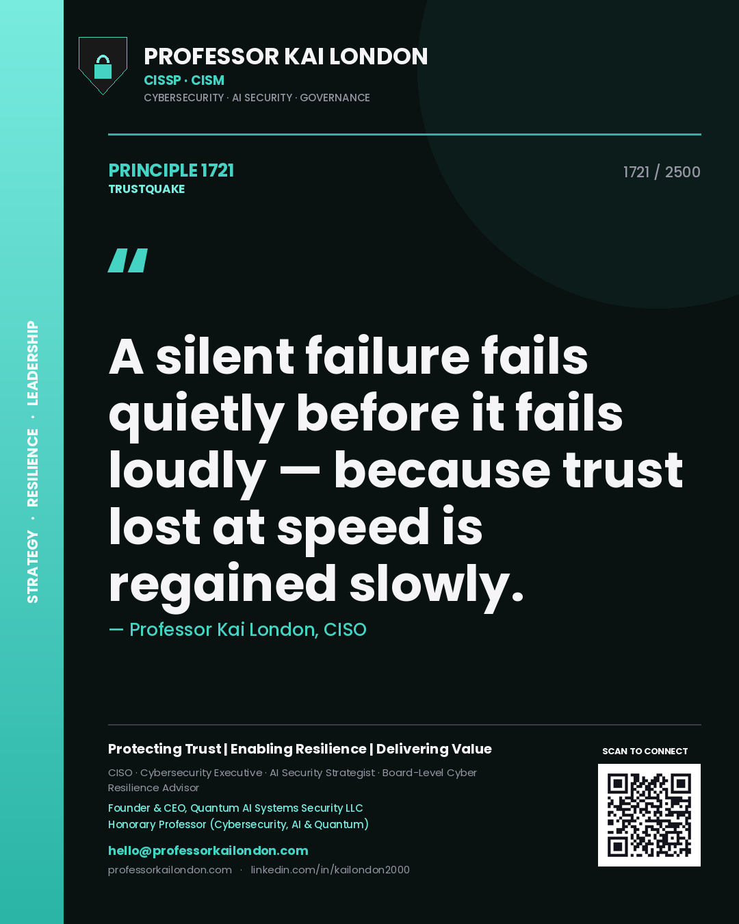 Professor Kai London principle 1721: A silent failure fails quietly before it fails loudly — because trust lost at speed is regained slowly.