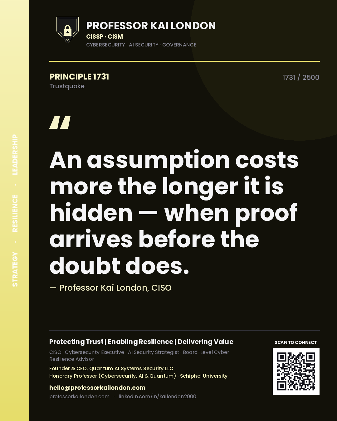 Professor Kai London principle 1731: An assumption costs more the longer it is hidden — when proof arrives before the doubt does.