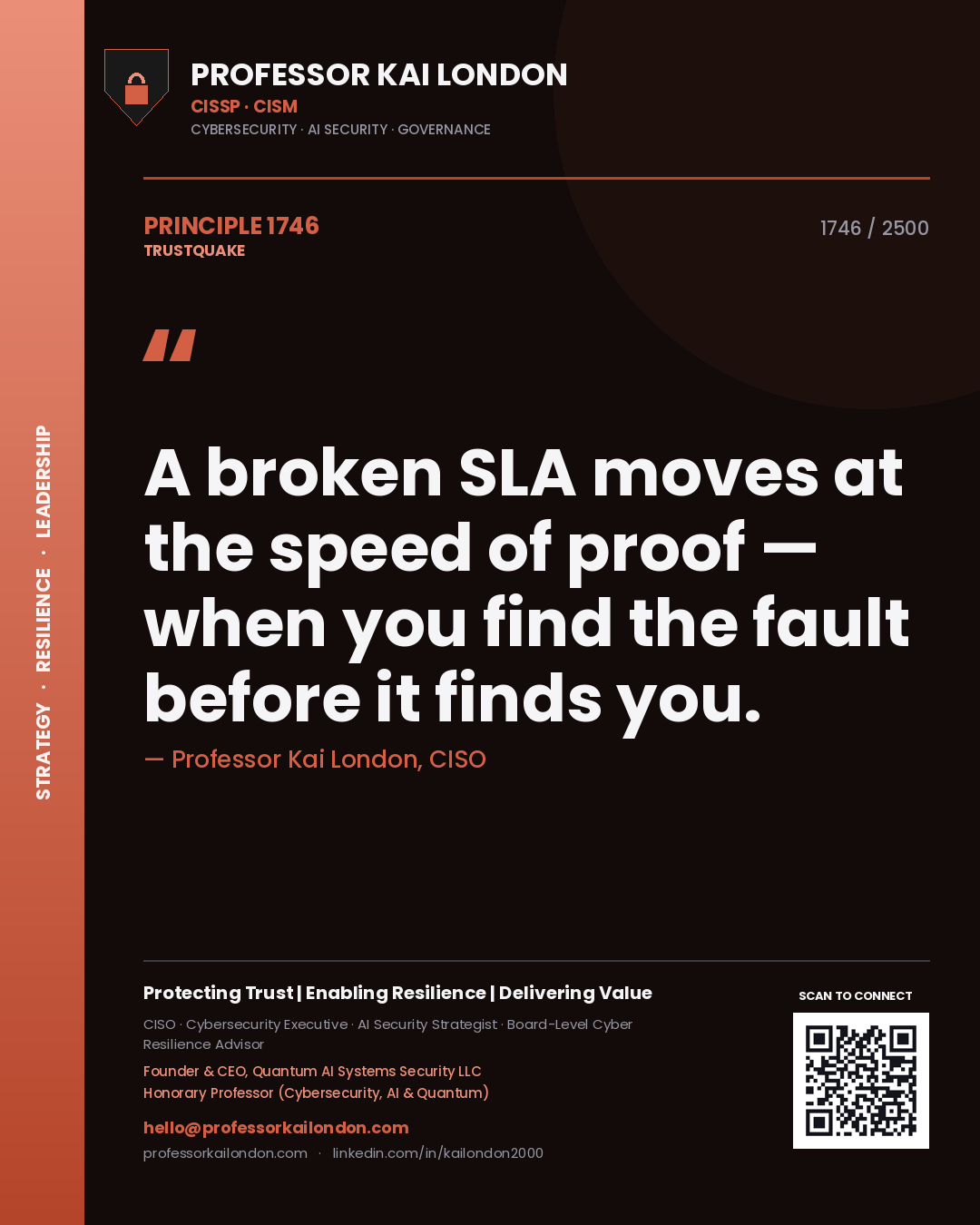 Professor Kai London principle 1746: A broken SLA moves at the speed of proof — when you find the fault before it finds you.