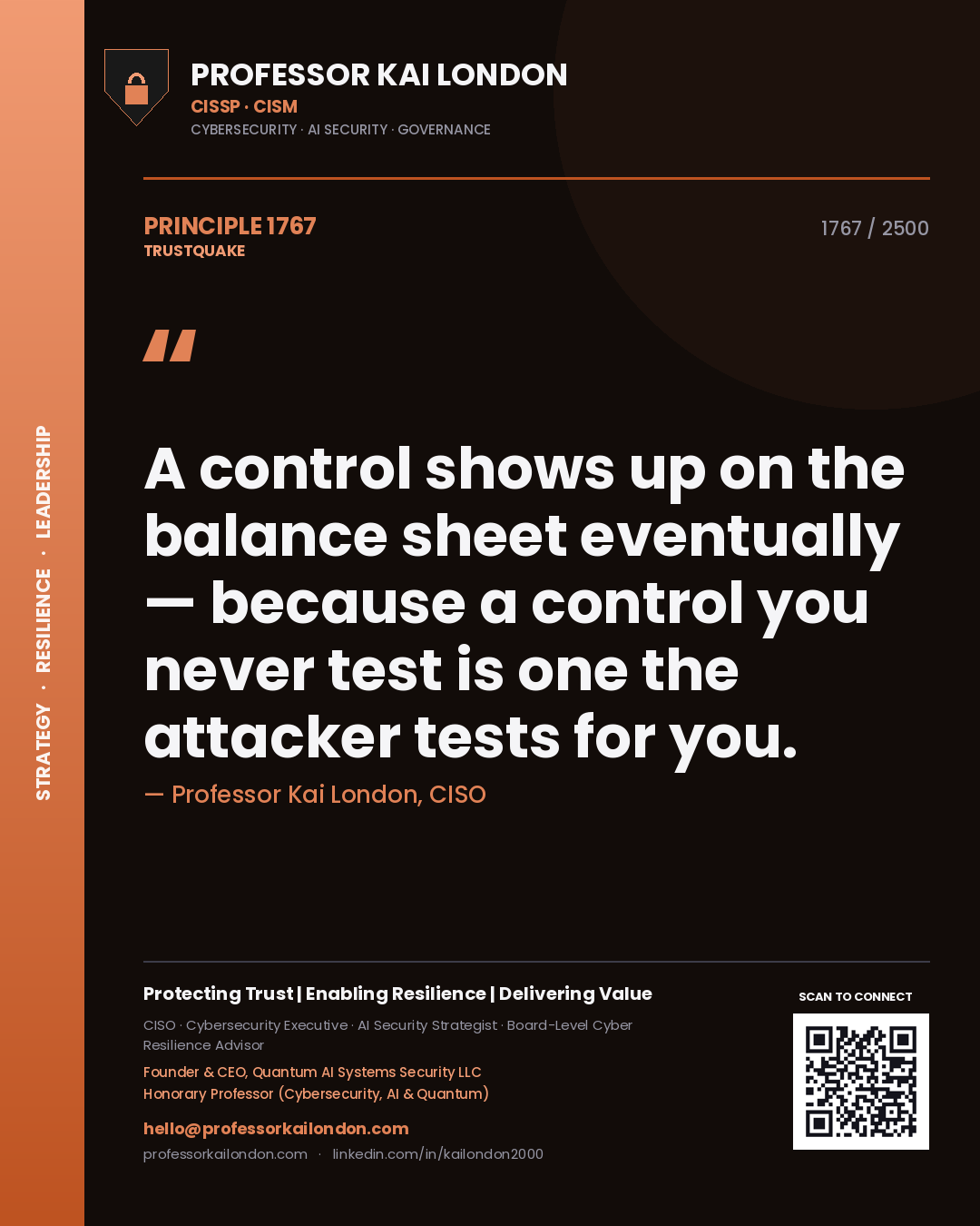 Professor Kai London principle 1767: A control shows up on the balance sheet eventually — because a control you never test is one the attacker tests for you.