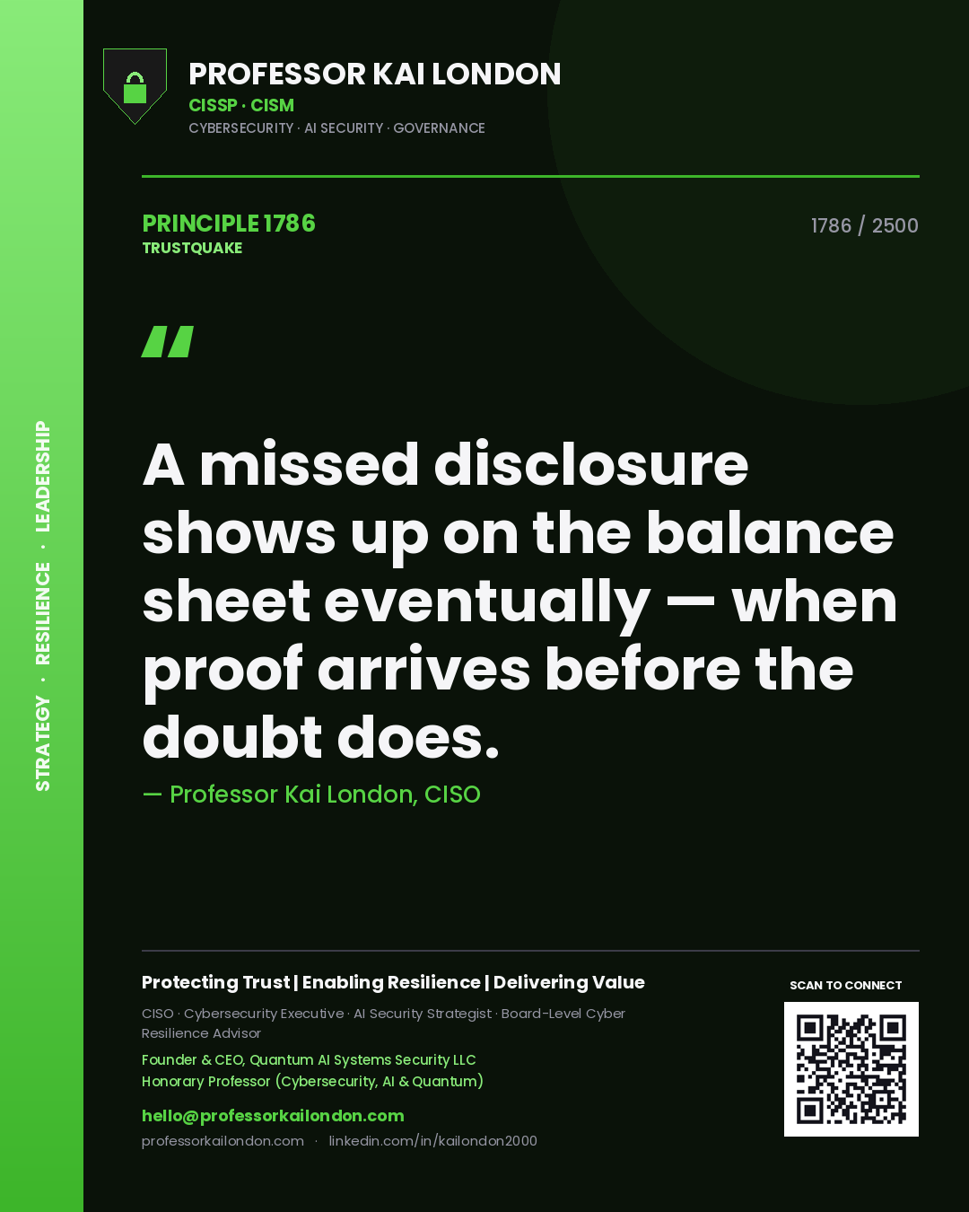Professor Kai London principle 1786: A missed disclosure shows up on the balance sheet eventually — when proof arrives before the doubt does.