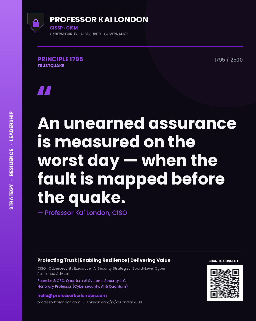 Professor Kai London principle 1795: An unearned assurance is measured on the worst day — when the fault is mapped before the quake.