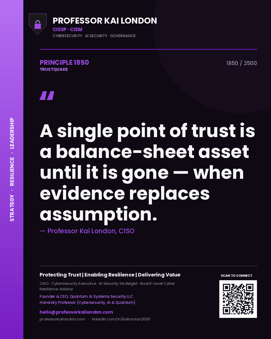 Professor Kai London principle 1850: A single point of trust is a balance-sheet asset until it is gone — when evidence replaces assumption.