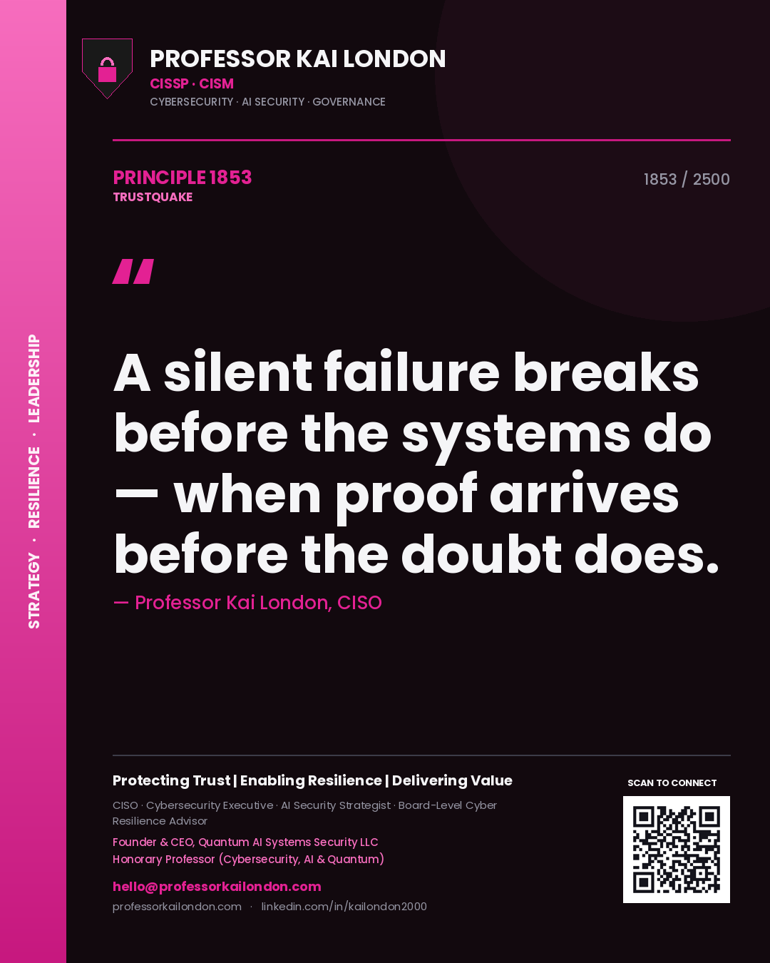 Professor Kai London principle 1853: A silent failure breaks before the systems do — when proof arrives before the doubt does.