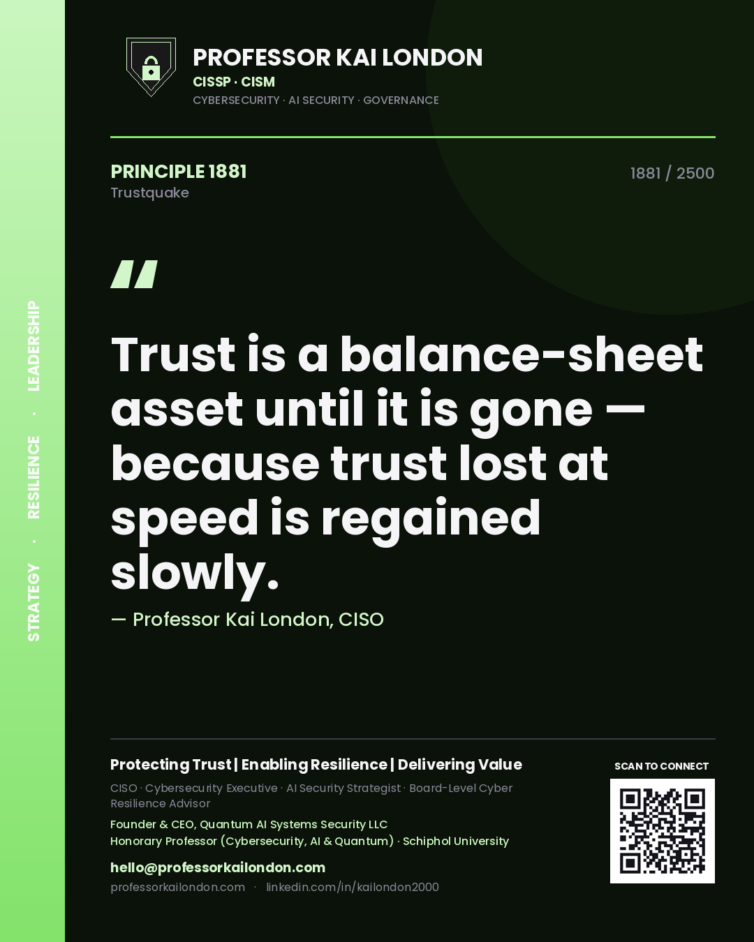 Professor Kai London principle 1881: Trust is a balance-sheet asset until it is gone — because trust lost at speed is regained slowly.