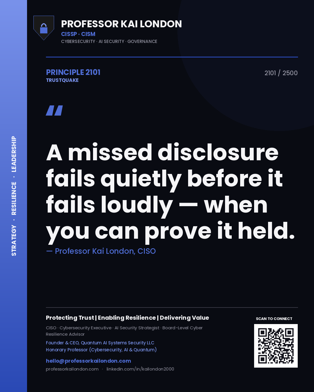 Professor Kai London principle 2101: A missed disclosure fails quietly before it fails loudly — when you can prove it held.