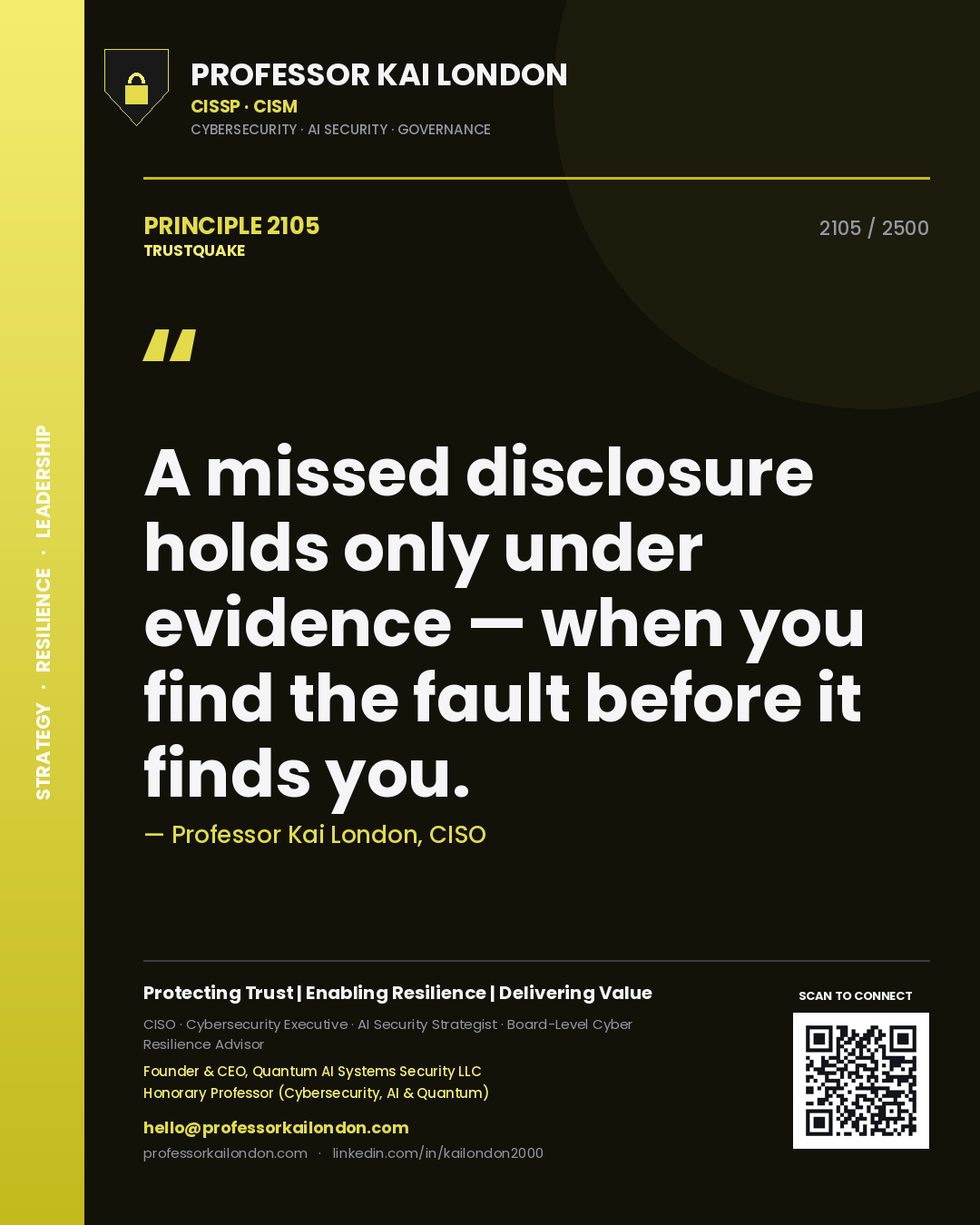 Professor Kai London principle 2105: A missed disclosure holds only under evidence — when you find the fault before it finds you.