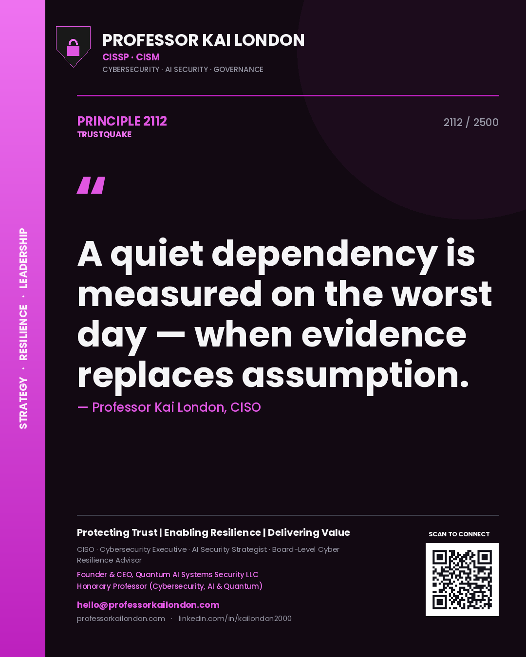Professor Kai London principle 2112: A quiet dependency is measured on the worst day — when evidence replaces assumption.