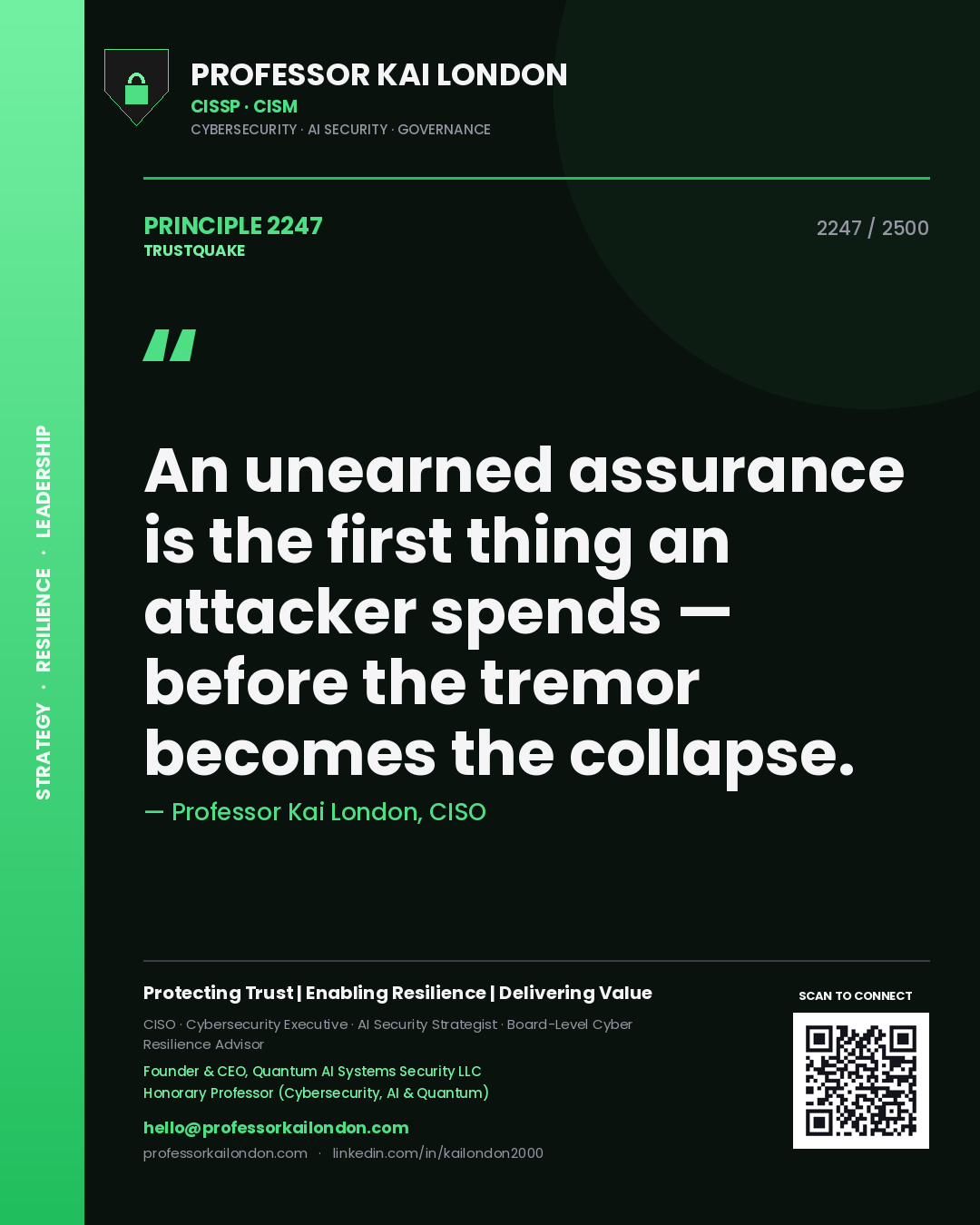 Professor Kai London principle 2247: An unearned assurance is the first thing an attacker spends — before the tremor becomes the collapse.