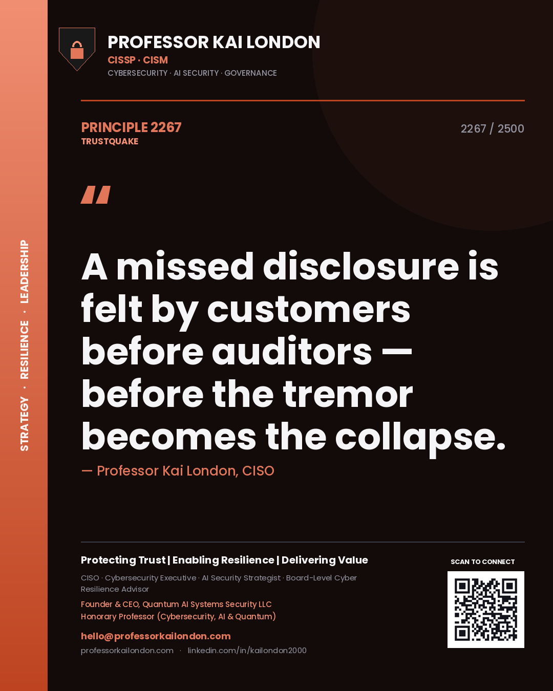 Professor Kai London principle 2267: A missed disclosure is felt by customers before auditors — before the tremor becomes the collapse.
